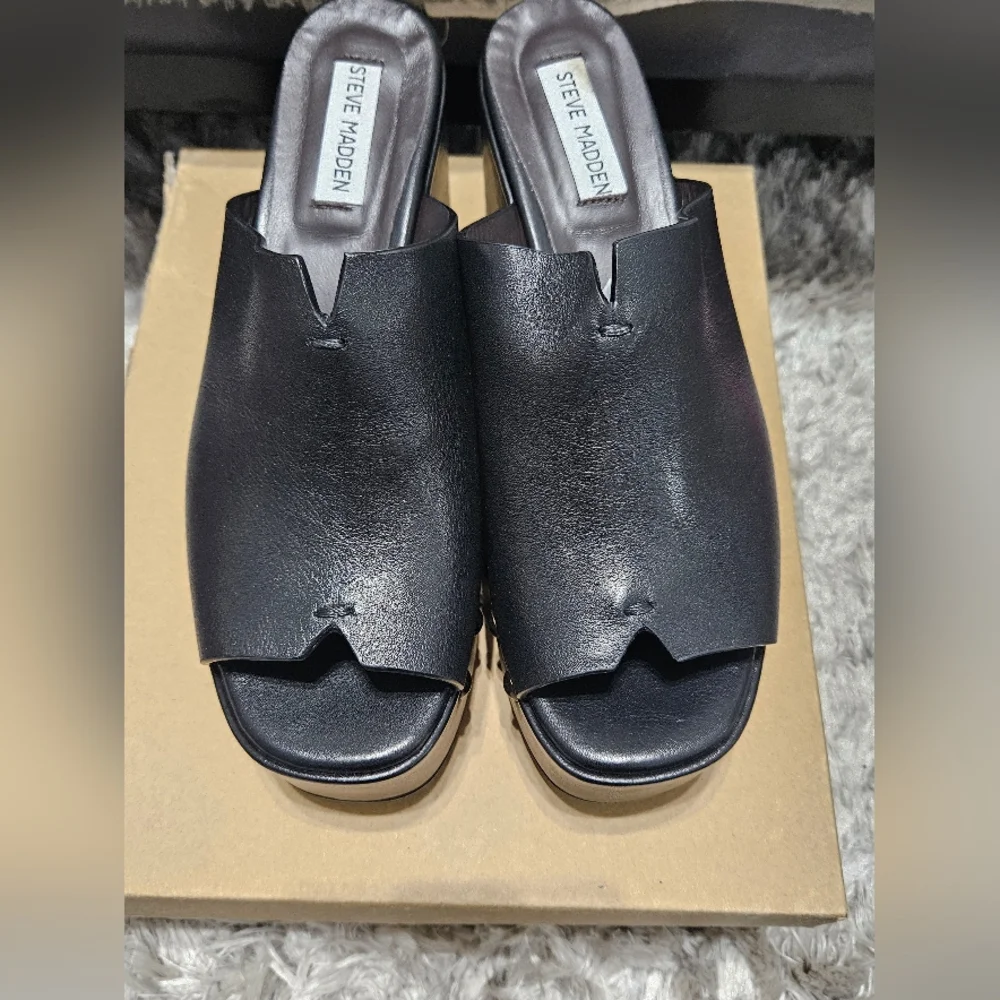 NWB Steve Madden Sadie black leather open toe Size 41 - Picture 2 of 12